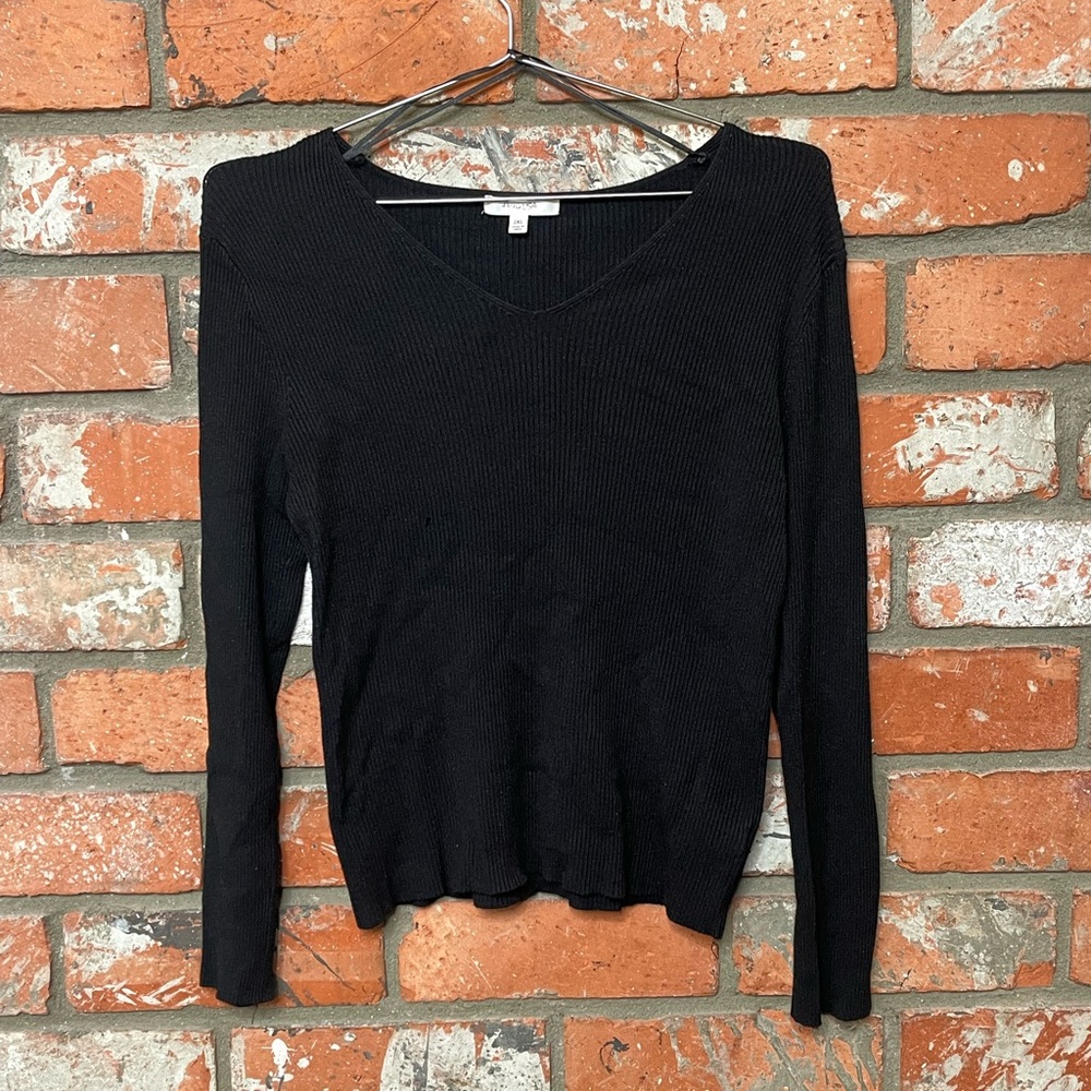 EUC Women’s Sweater Top Long Sleeve V-neck BLK 2X